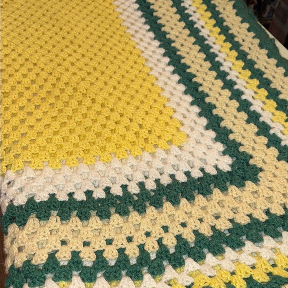 Handmade Crochet Blanket in Yellow, Green, and Cream - Picture 3 of 4
